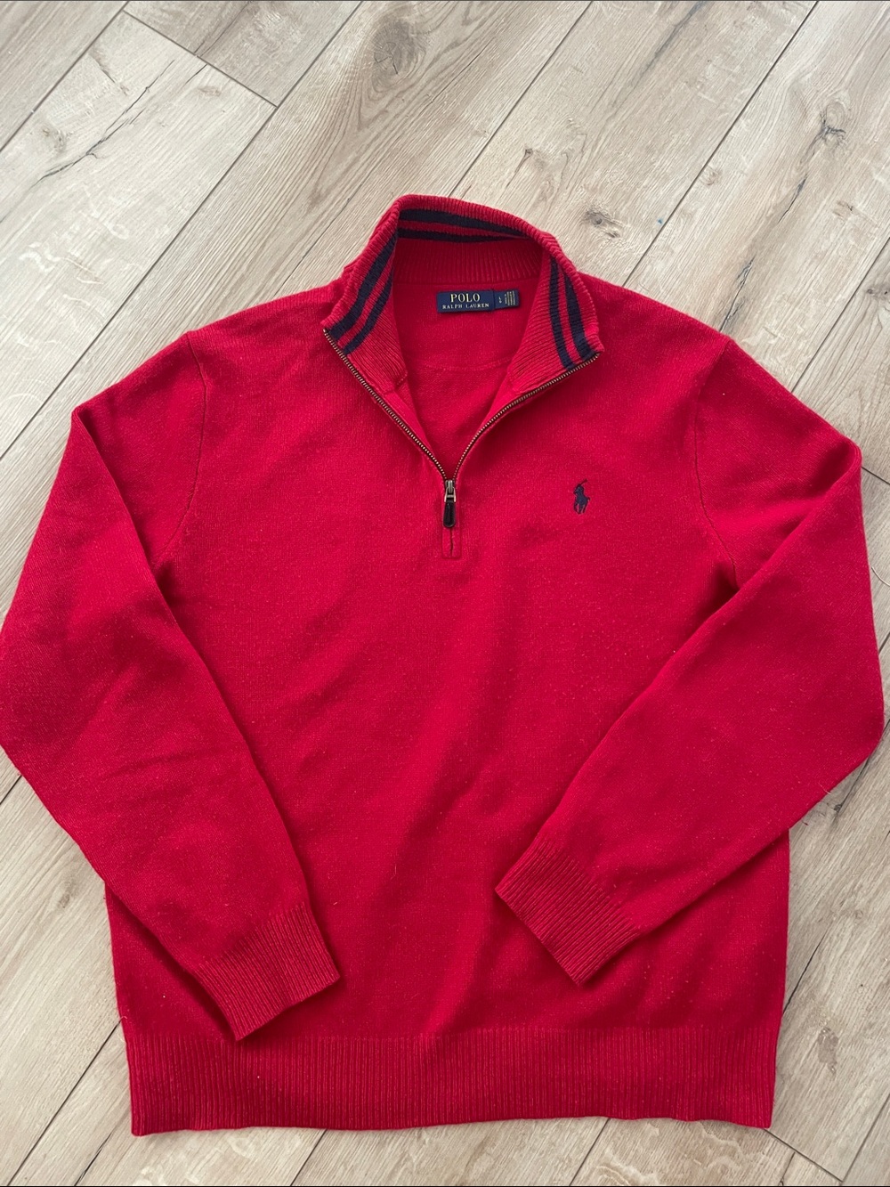 Vintage 90s Polo Ralph Lauren Red Wool/Cashmere 1/4 Zip Sweater - Large